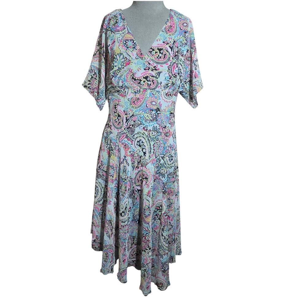 V Neck Multi Color Dress Size 14